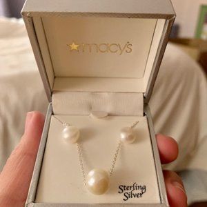 Macy's Pearl Earrings and Necklace Set